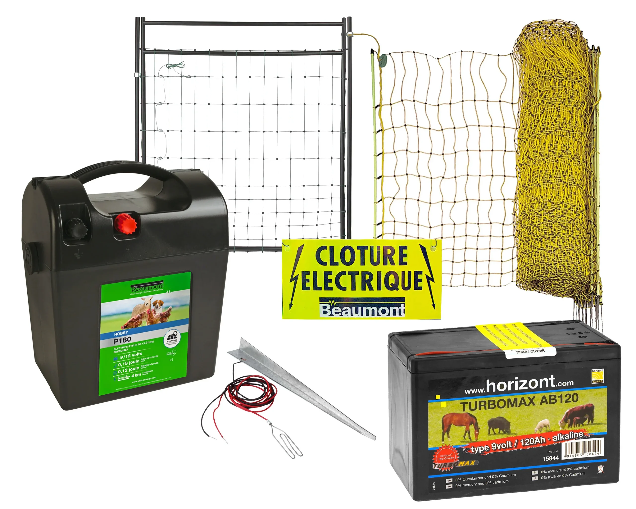 Kit de clôture électrifiée pour poules sur pile - Kit complet 50 mètres avec portillon